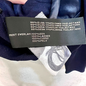 Ralph Lauren Black Label Navy Blue Leather Jacket Silk Knit Sleeves Size Medium