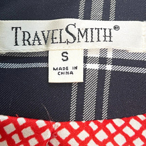 TravelSmith Blue White Plaid Belted Jacket Trench Size Small