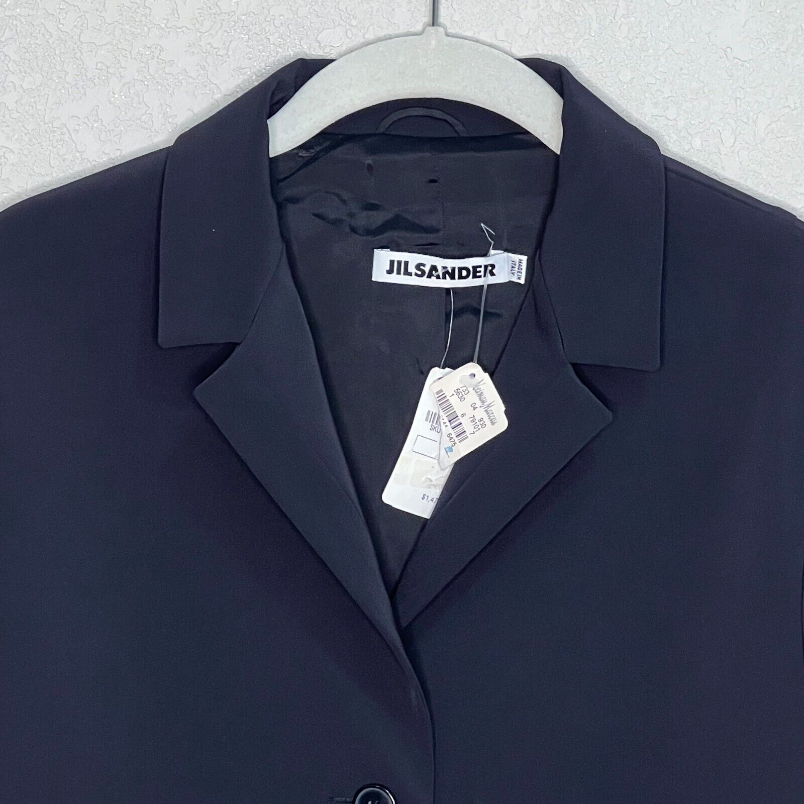 Jil Sander Black Three-Button Notch Lapel Blazer Size 6 NEW $1475 Made in Italy