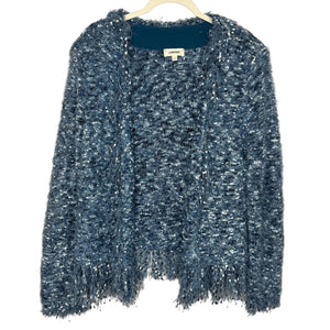 L'AGENCE Sweater Womens Large Blue Boucle Fringe Open Cardigan Jacket S8861NLQ