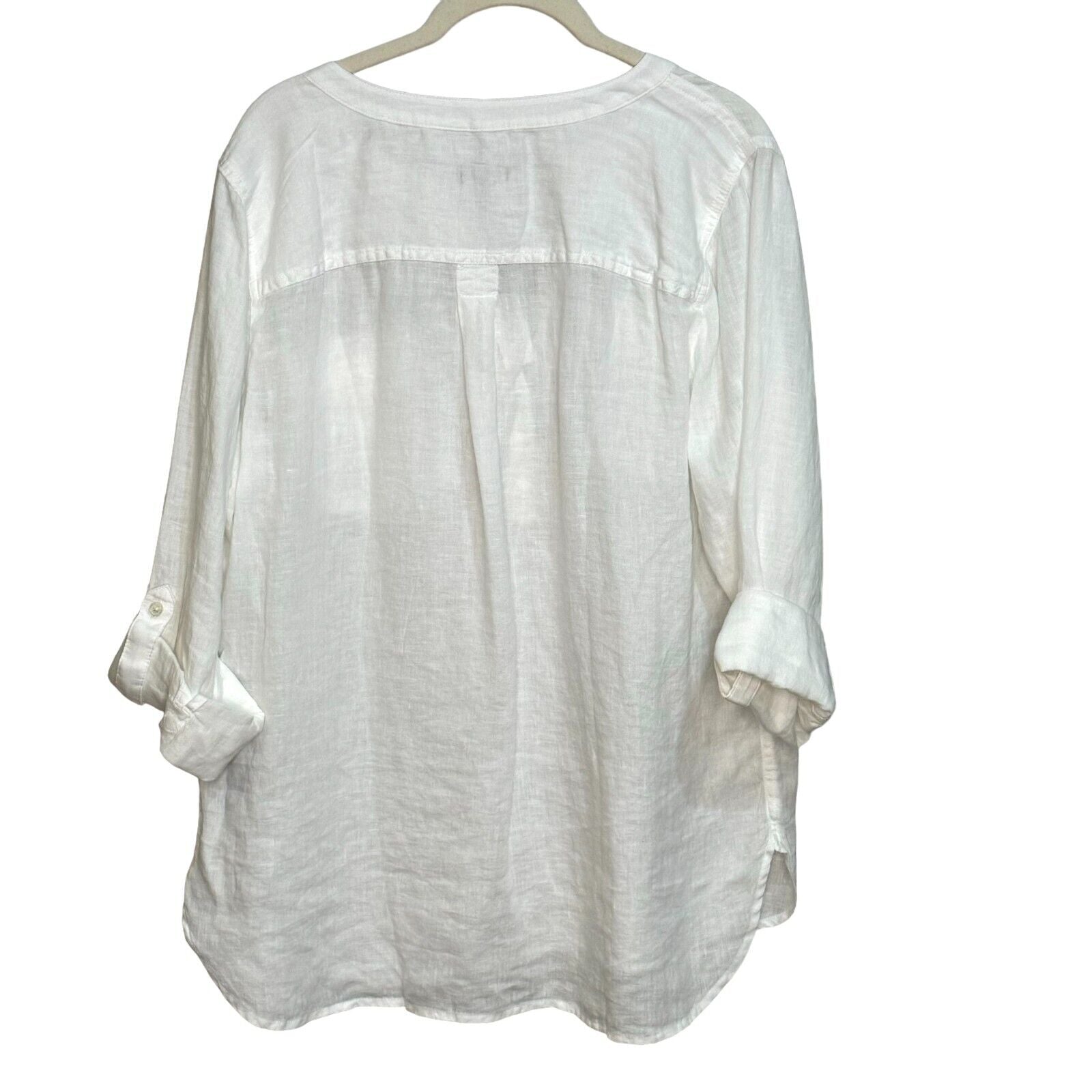 Talbots White Linen Band Collar Popover Top Shirt Cross Dye Size Large NEW $99