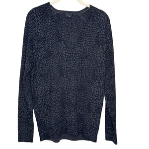 Theory Sweater Size Medium Adrianna V Neck Gray Black Print Wool Blend