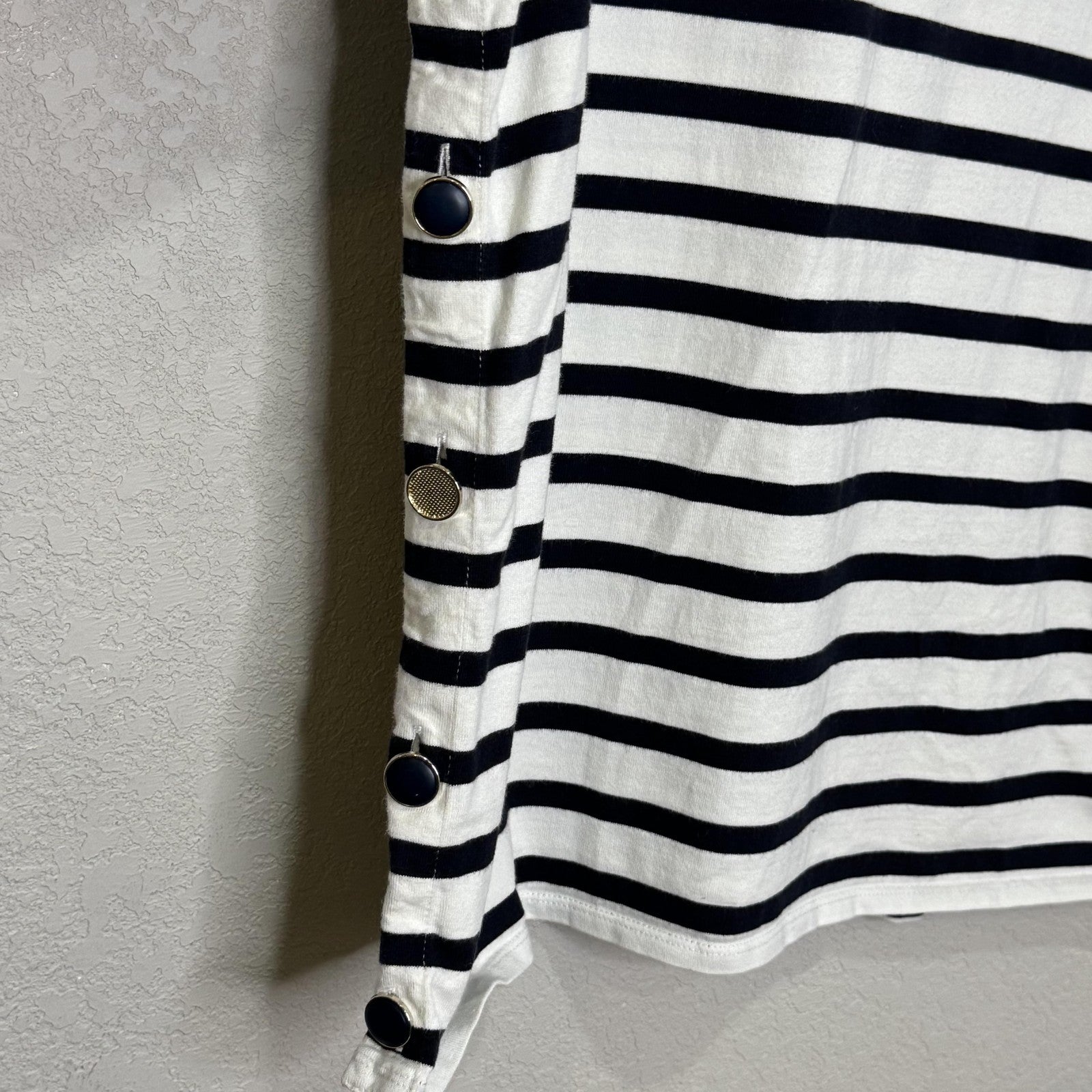 Sezane Shirt Womens Medium Black White Breton Stripe Boat Neck 3/4 Sleeve Top