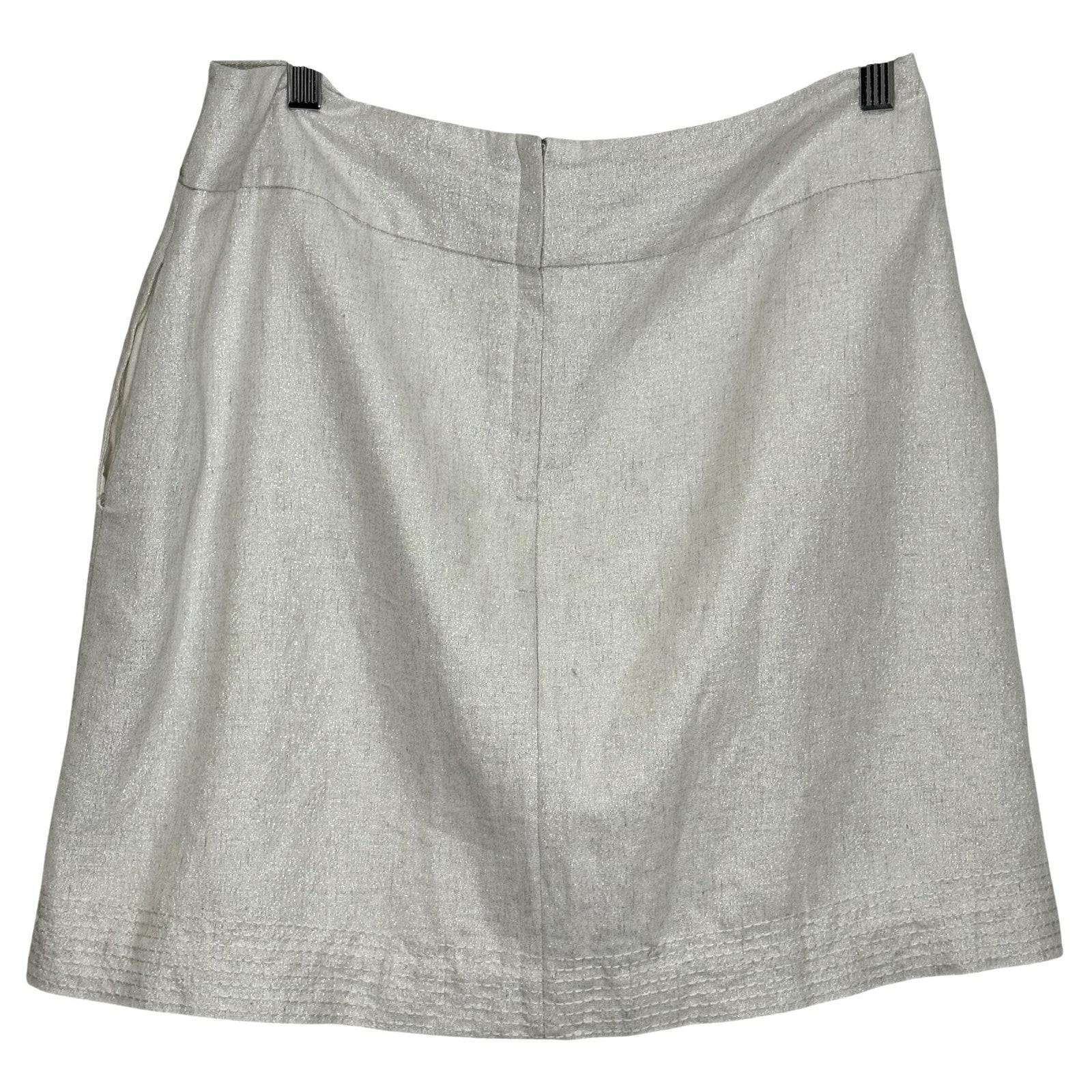 Floreat Skirt 8 White Gold Shimmer Embroidered Beaded A-Line Boho Linen Blend