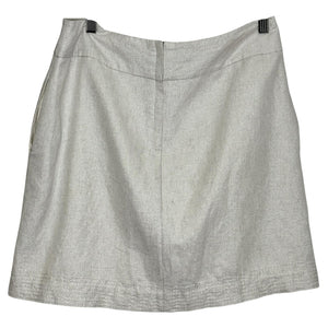 Floreat Skirt 8 White Gold Shimmer Embroidered Beaded A-Line Boho Linen Blend