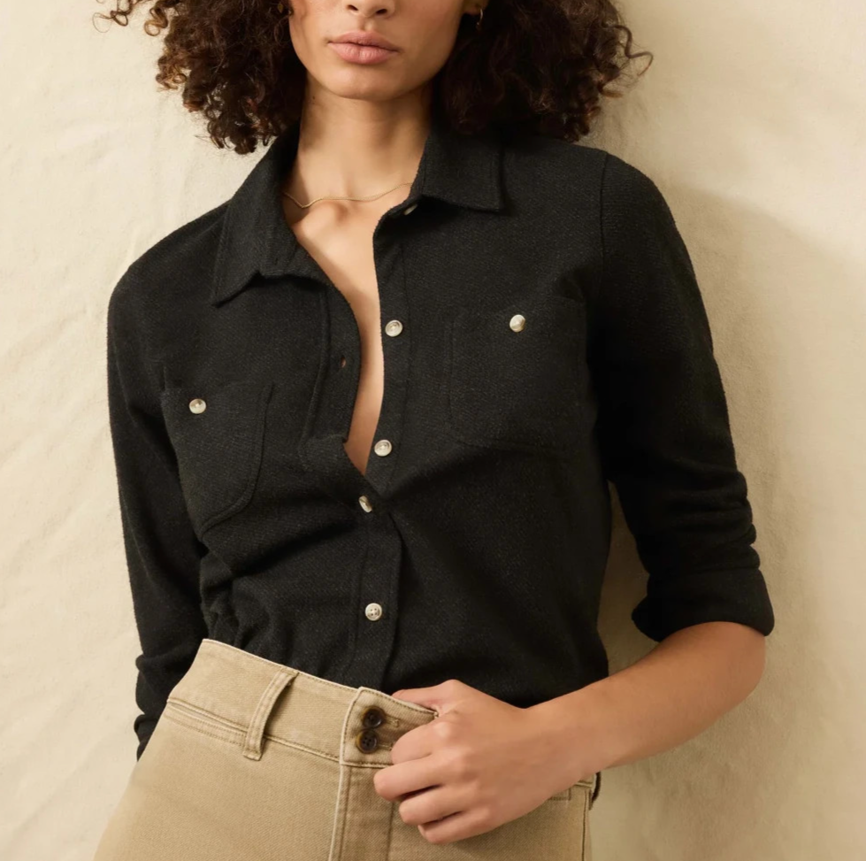 Faherty Shirt Womens Extra Large Heather Black Herringbone Legend Sweater Shirt