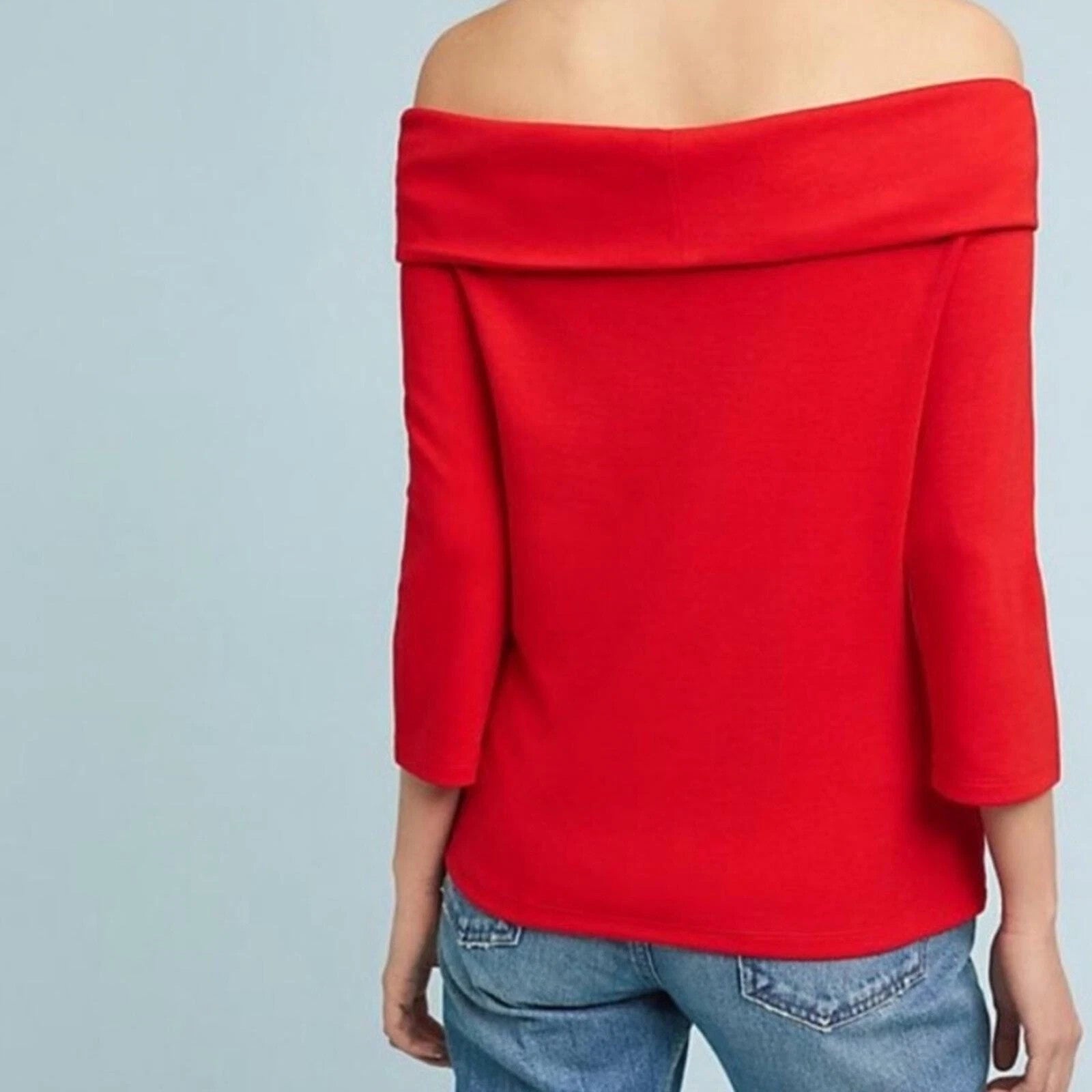 Anthropologie Top Womens Large Off Shoulder 3/4 Sleeve Drape Neck Pullover