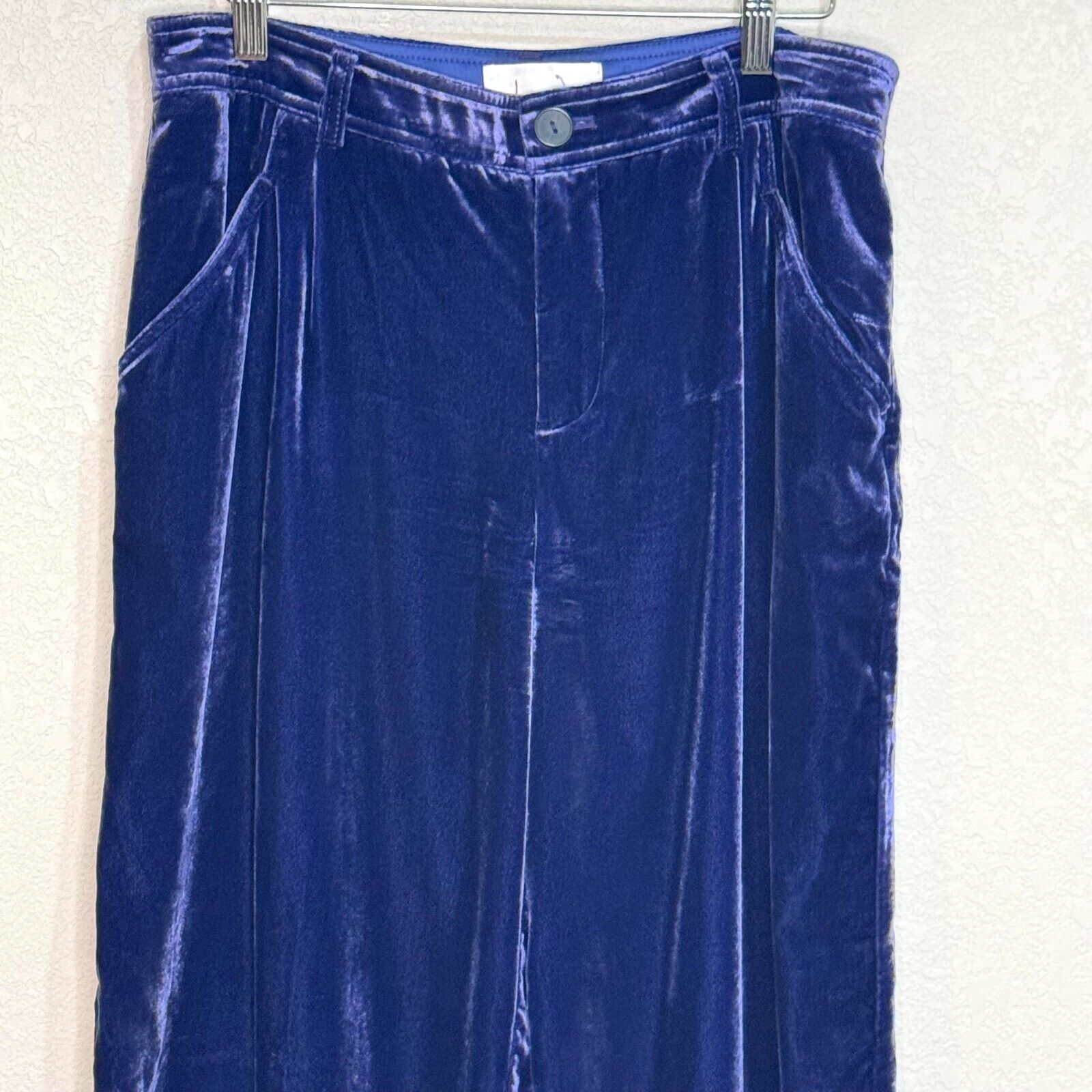 By Anthropologie Blue Wide-Leg Velvet Pants Size 6