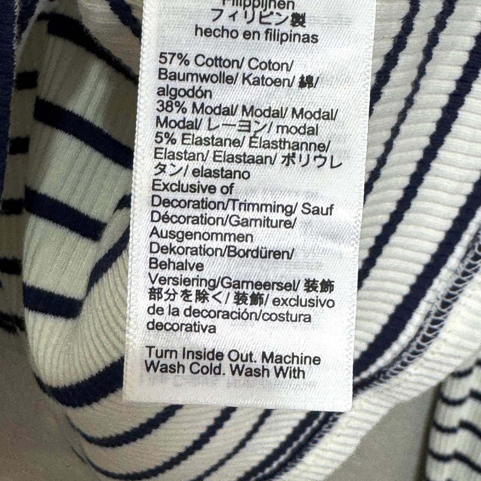 J.Crew Shirt Womens Large White Navy Striped Ruffle Henley Long Sleeve BP053