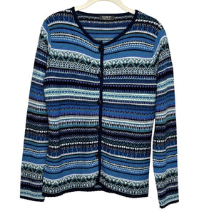 QINTI Sweater Womens Small Blue Multicolor 100% Baby Alpaca Button Cardigan Peru