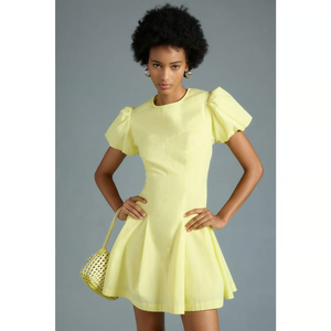 Anthropologie Maeve Yellow Puff Sleeve Pleated Mini Dress Size Small NEW $148