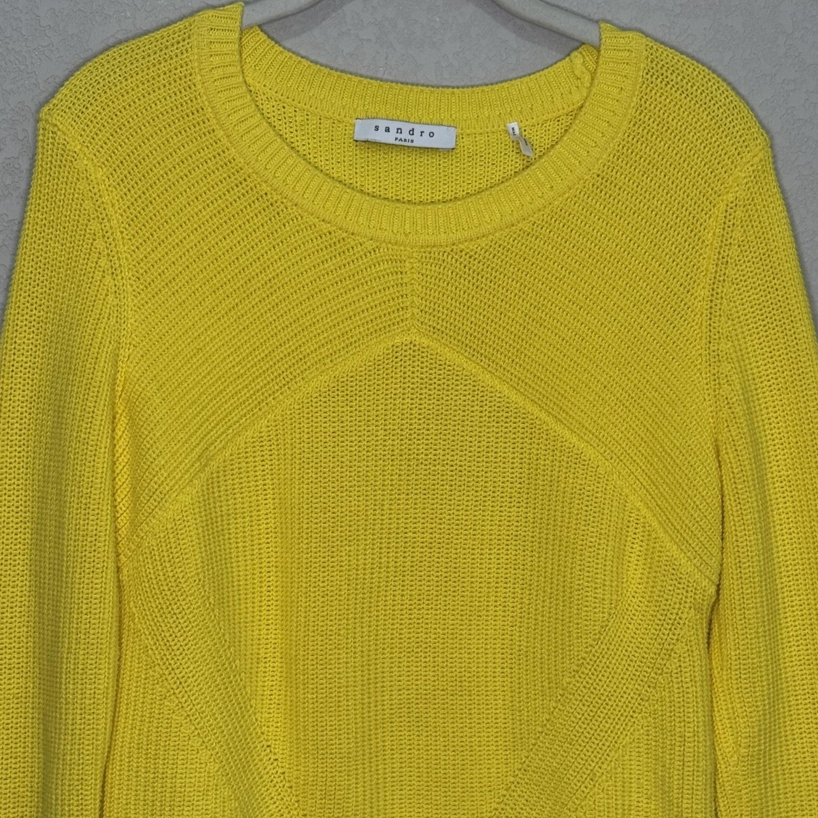 Sandro Paris Sweater Size 6 (2) Yellow Cotton Blend Knit Pullover Crewneck