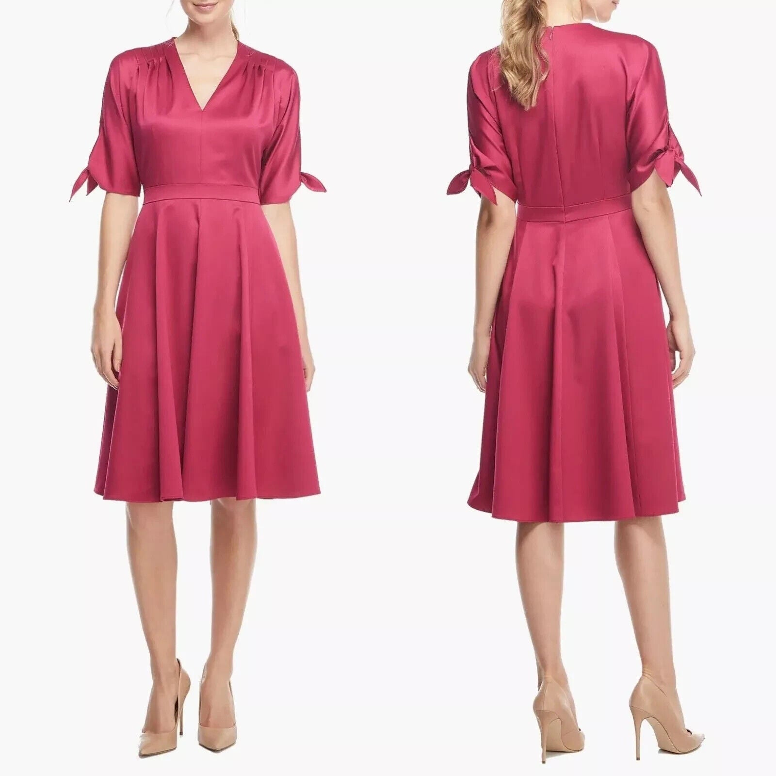 Gal Meets Glam Pink Debbie Butter Satin Fit & Flare Dress Size 4