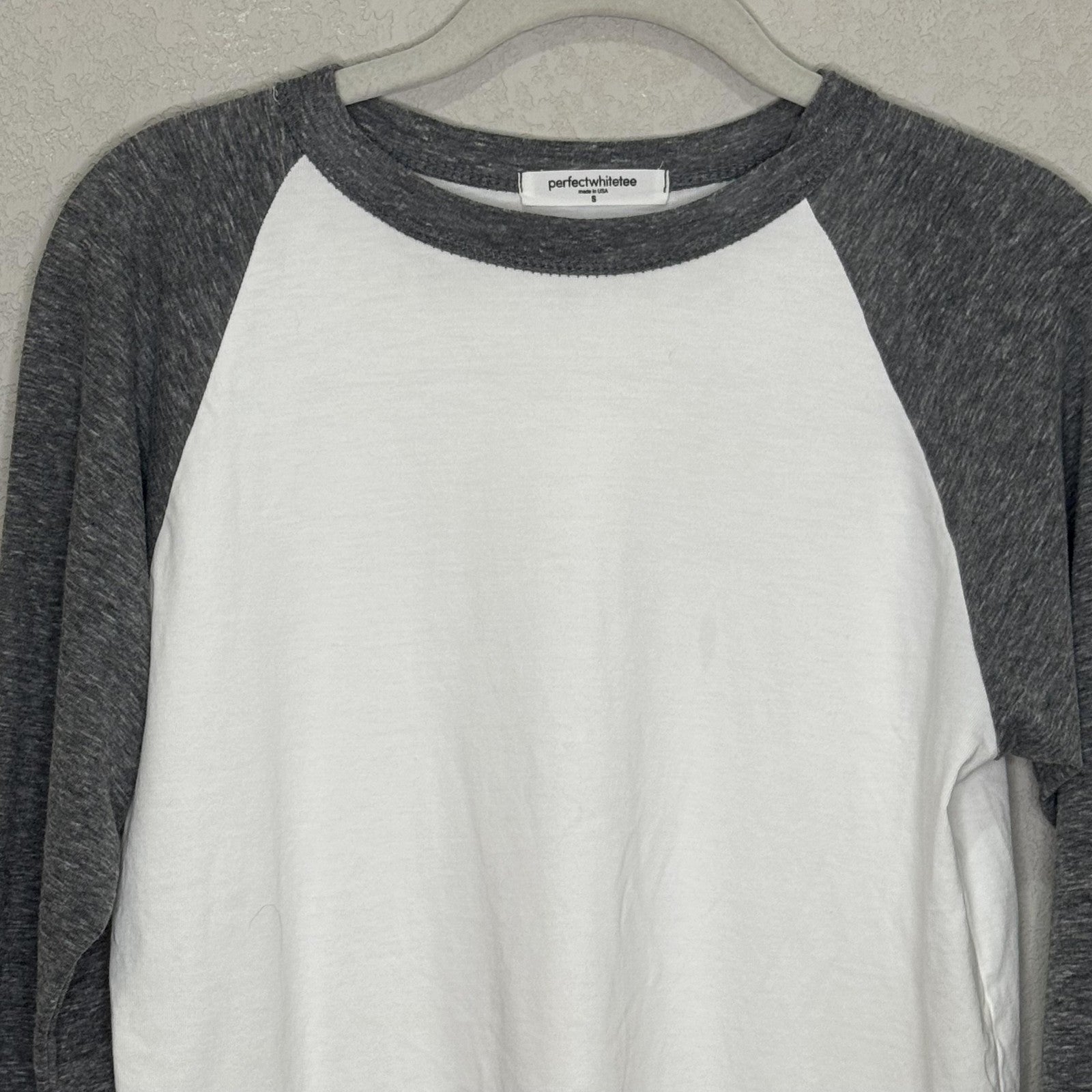 Perfectwhitetee Shirt Womens Small Raglan Baseball 3/4 Sleeve Supima Made USA