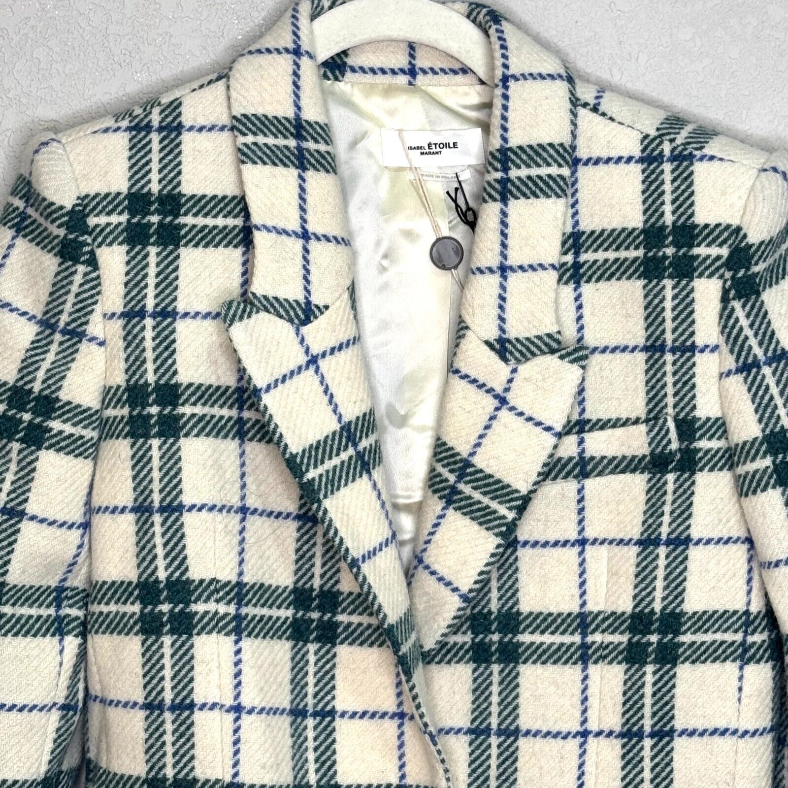 ISABEL MARANT ÉTOILE Kerstin Blazer Size Sm 36 Tartan Virgin Wool Green Cream