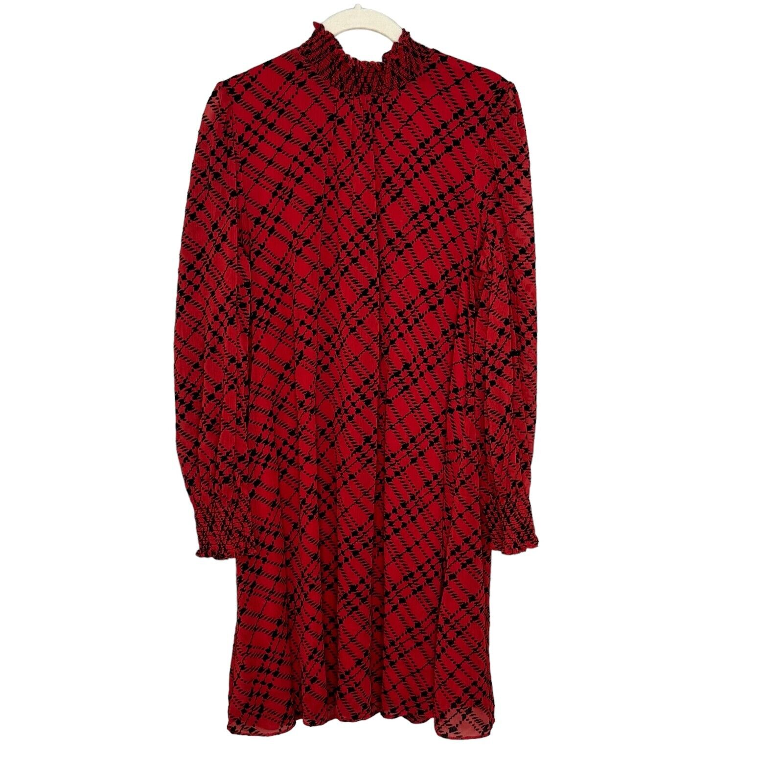 Tommy Hilfiger Red Plaid Mock Neck Long Sleeve Chiffon Shift Dress Size 12