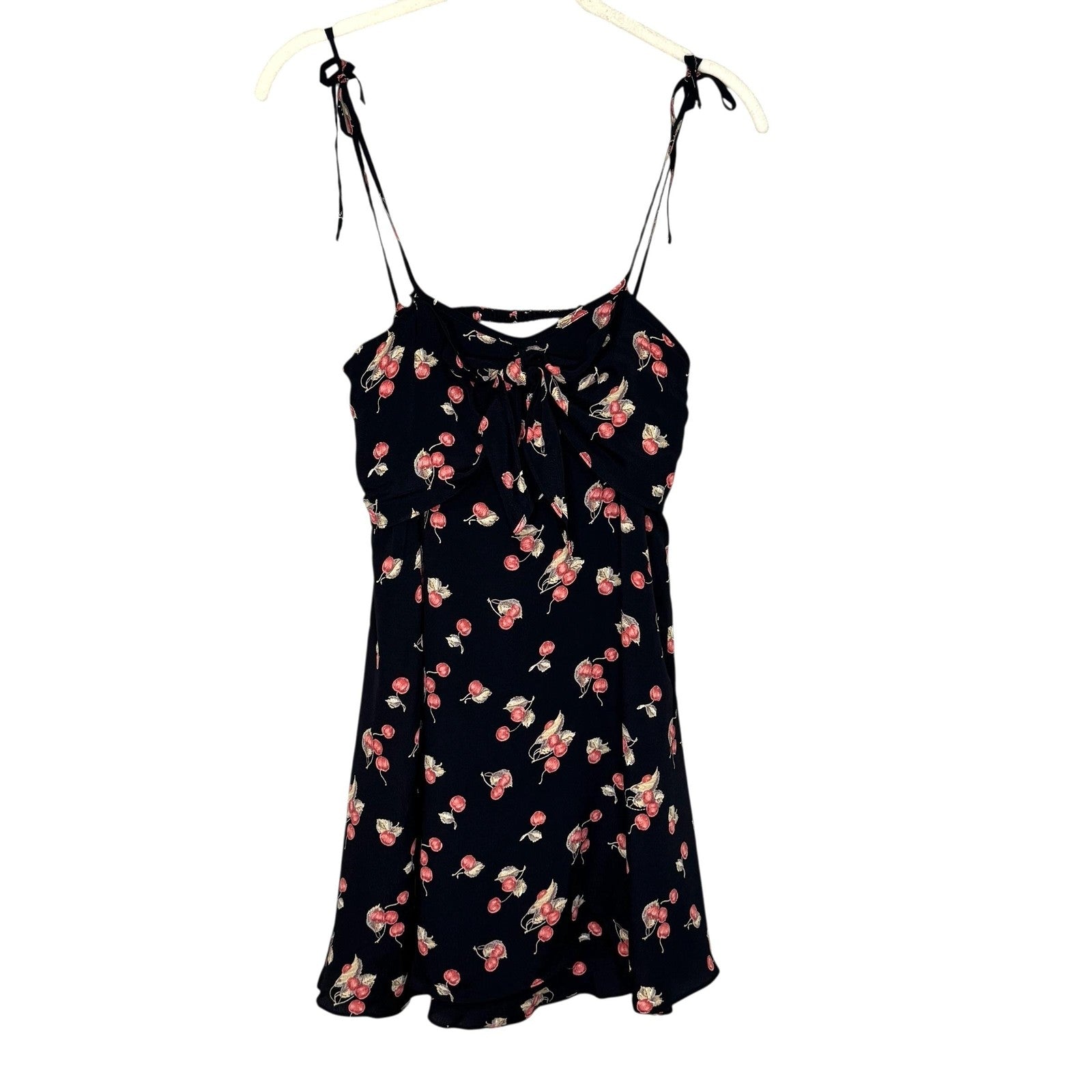 For Love & Lemons Dress Womens Small Black Cherry Print Tie Front Backless Rayon