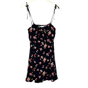 For Love & Lemons Dress Womens Small Black Cherry Print Tie Front Backless Rayon