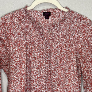 J.Crew Shirt Womens 6 Red Liberty Fabric Floral Long Sleeve Popover Ruffle Neck