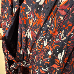 Garnet Hill Dress Size 8 Hazel Crêpe Navy Red Floral Short Sleeve Wrap