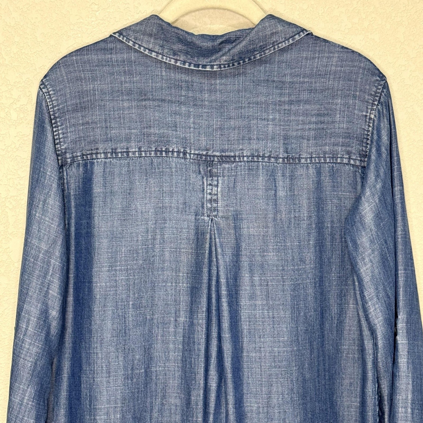 Soft Surroundings Shirt Dress Small Medium Blue Tencel Lyocell Denim Button Up