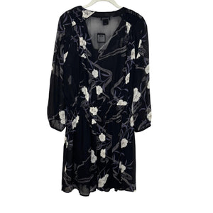 Club Monaco Roanna Dress Womens 4 Black Floral Silk Long Sleeve Mini Boho Chic