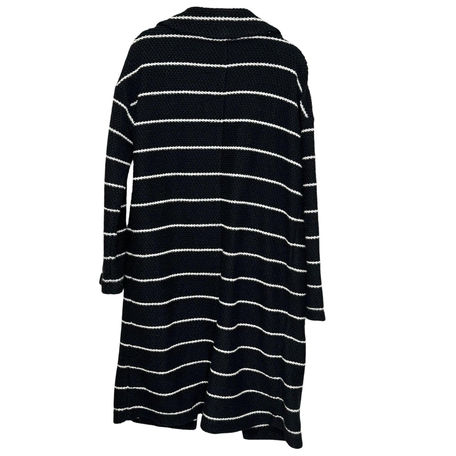 Marine Layer Sweater Coat Womens Medium Black White Striped Open Front Cardigan