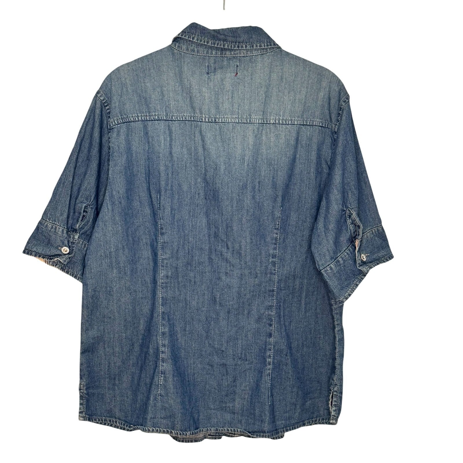 Sundance Button Down Denim Shirt Size 14 Short Sleeve 100% Cotton Short Sleeve