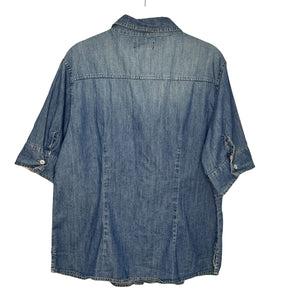 Sundance Button Down Denim Shirt Size 14 Short Sleeve 100% Cotton Short Sleeve