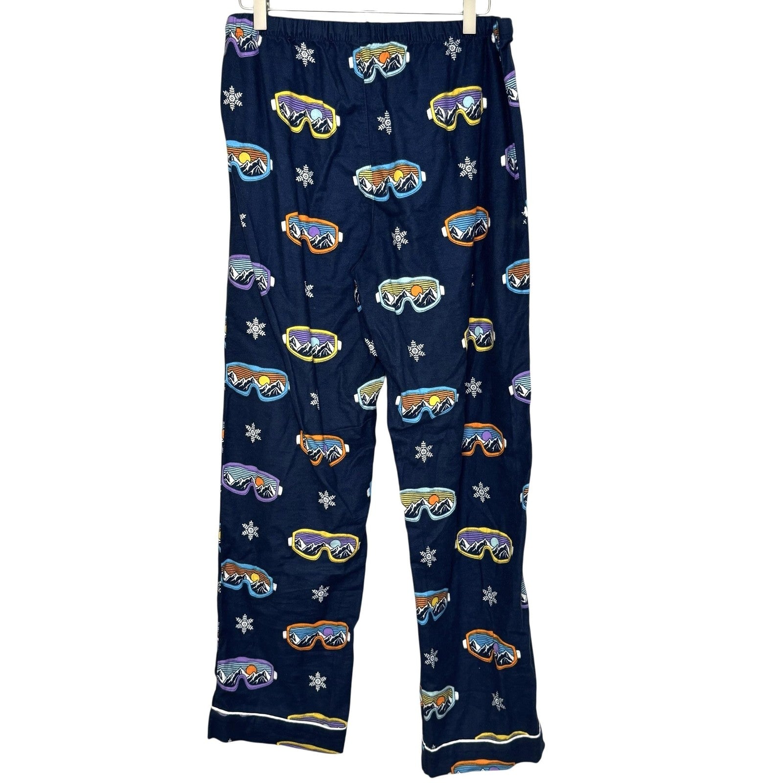 PJ Salvage Pajama Set Womens Small Blue Ski Goggle Print Flannel Top Pants Cozy