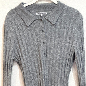 Reformation Gray Walsh Cashmere Collared Ribber Sweater Mini Dress Size Medium