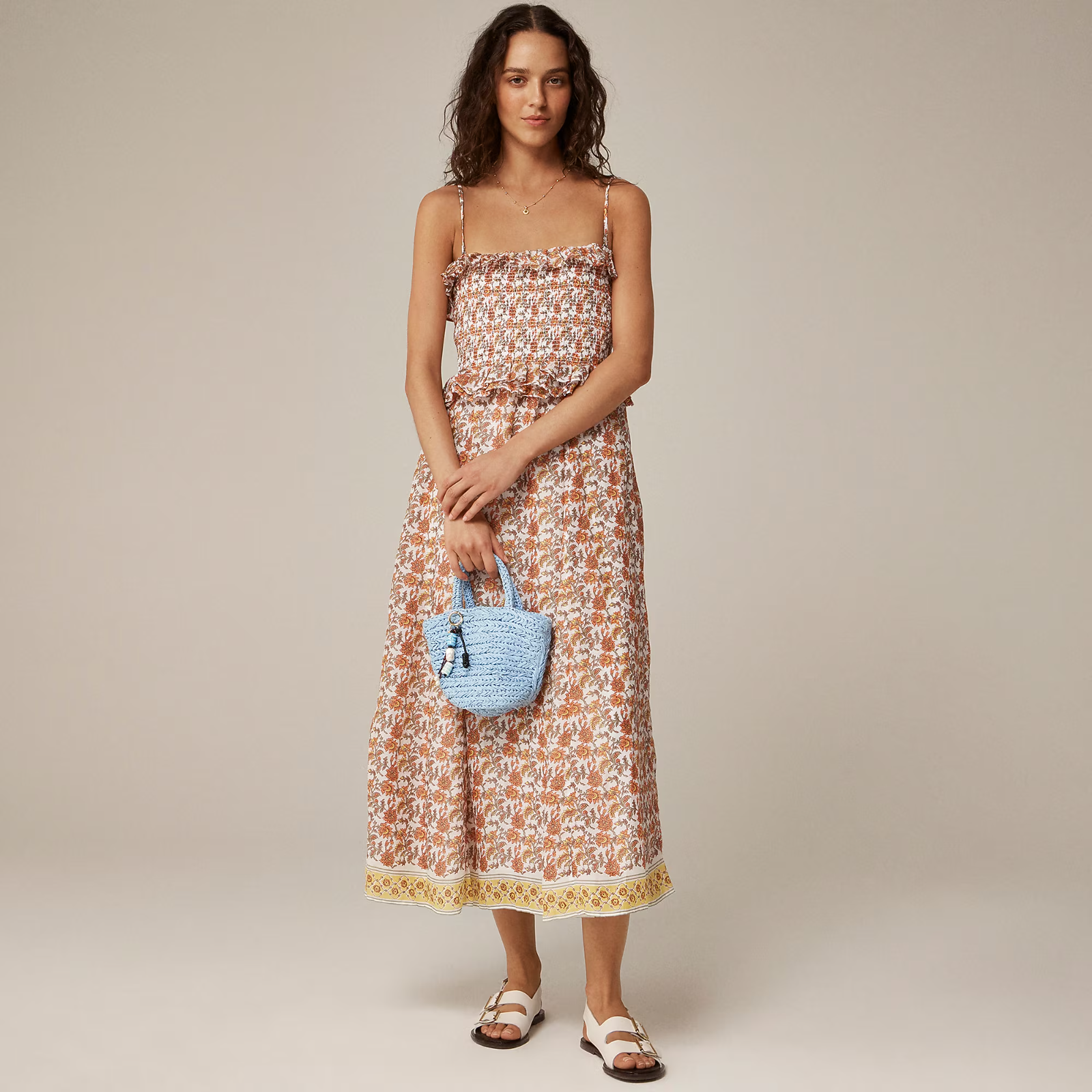 J.Crew Dress Womens Small Multi Floral Smocked Strapless Convertible Midi CK836