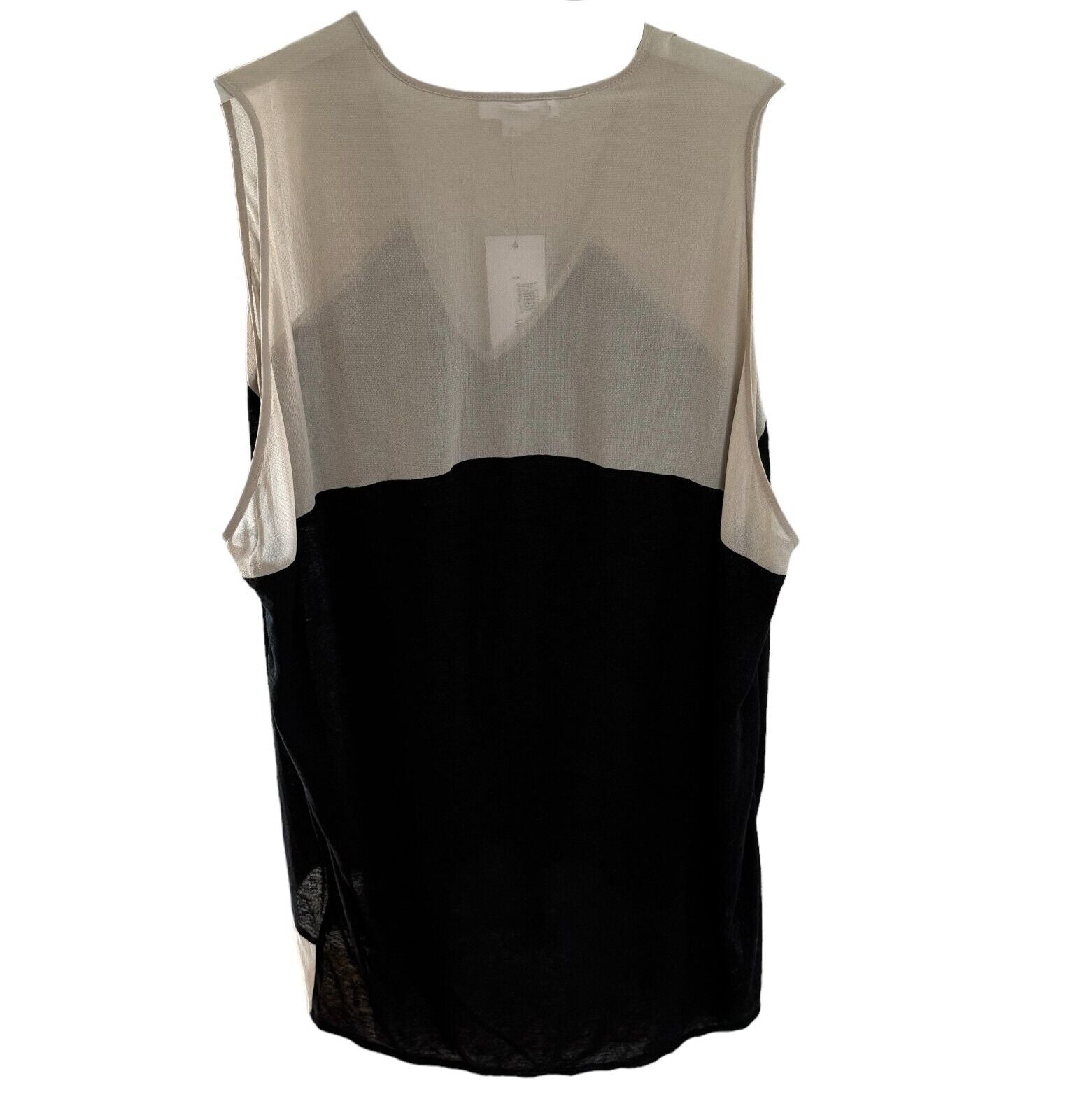 Helmut Lang Tank Tunic Silk Linen Viscose Black Beige V Neck Size Small NEW $265