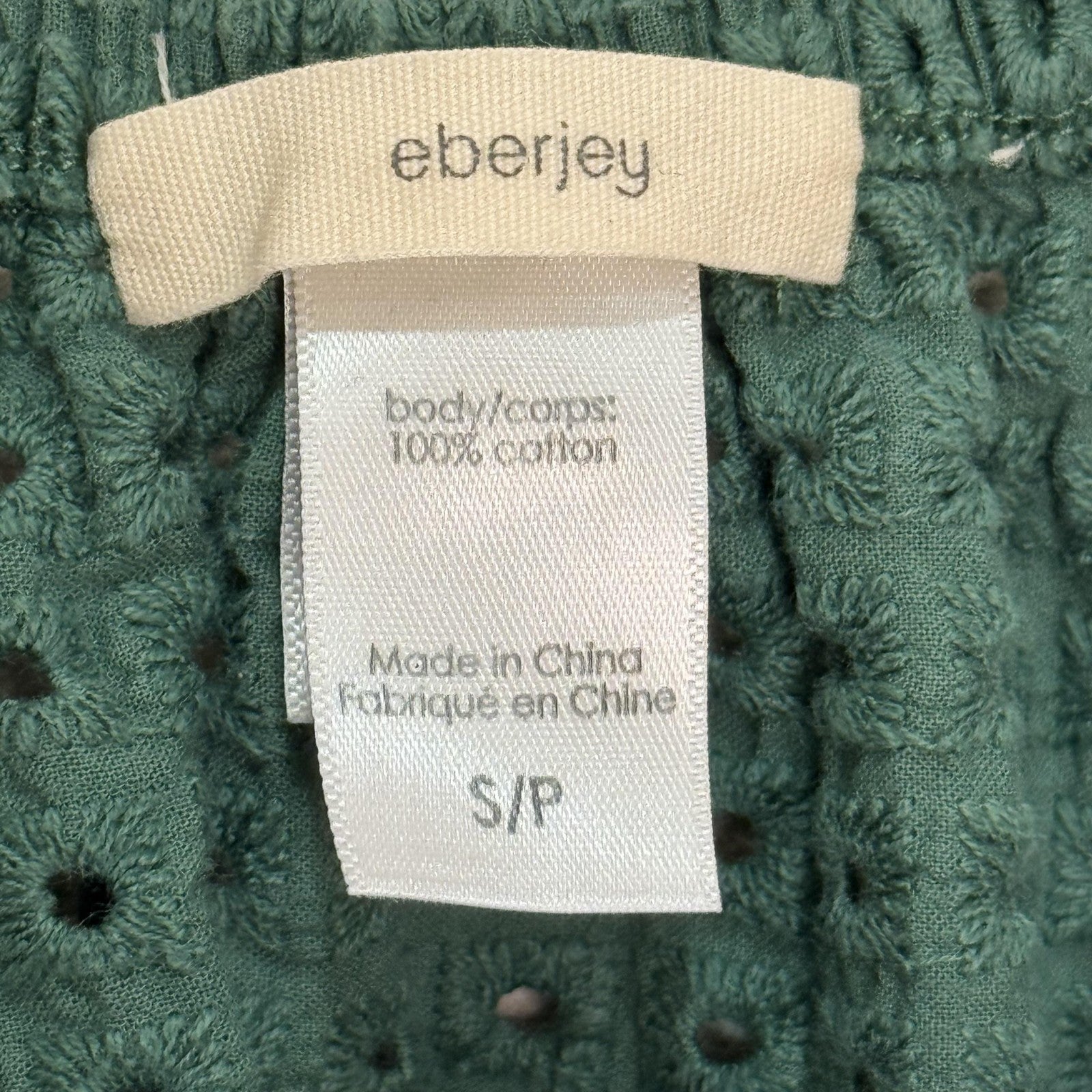 Eberjey Top Womens Small Eyelet Puff Sleeve Cropped Boho Button Blouse
