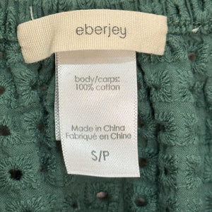 Eberjey Top Womens Small Eyelet Puff Sleeve Cropped Boho Button Blouse