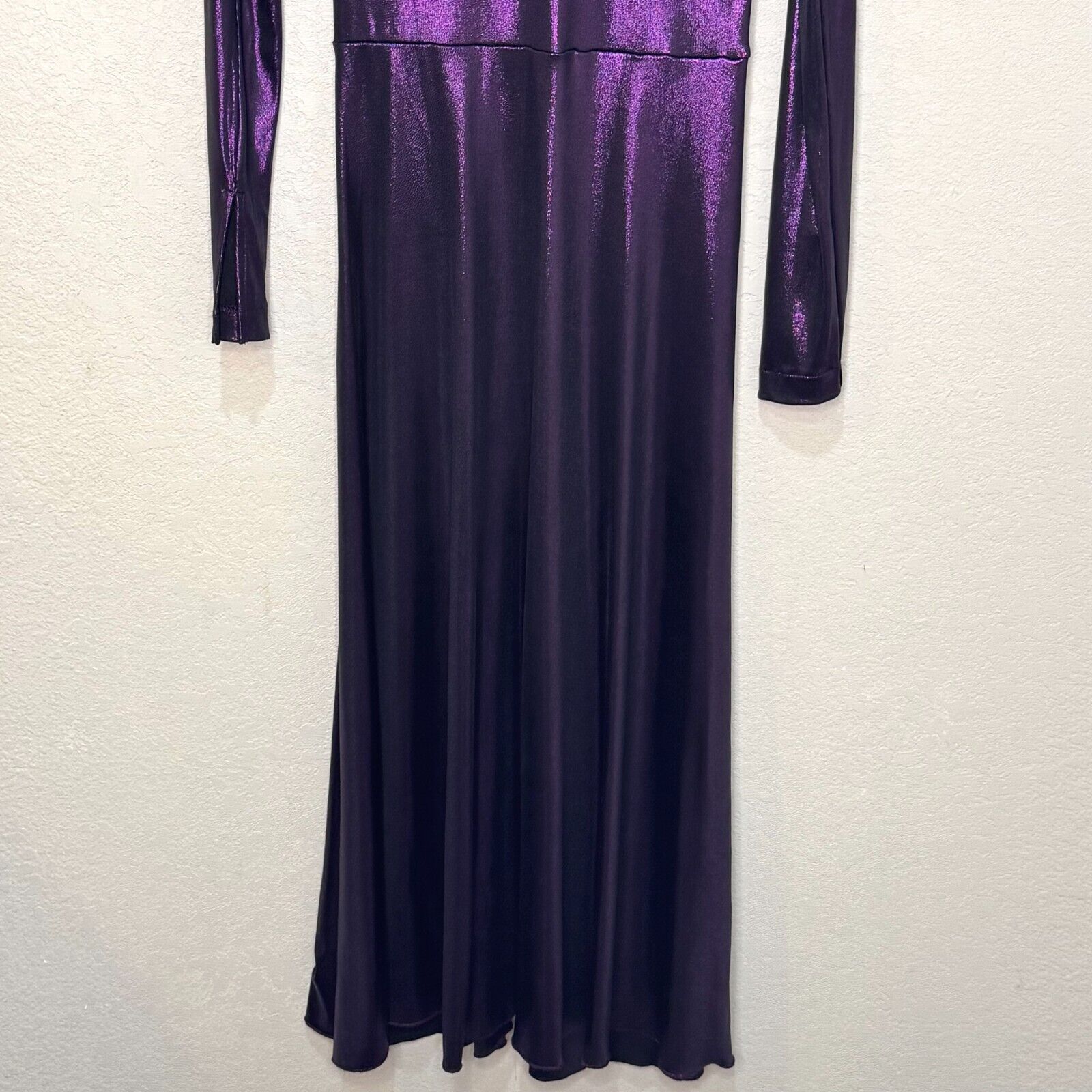 ROTATE Birger Christensen Midi Dress Size Small Number 7 Metallic Purple Ruched