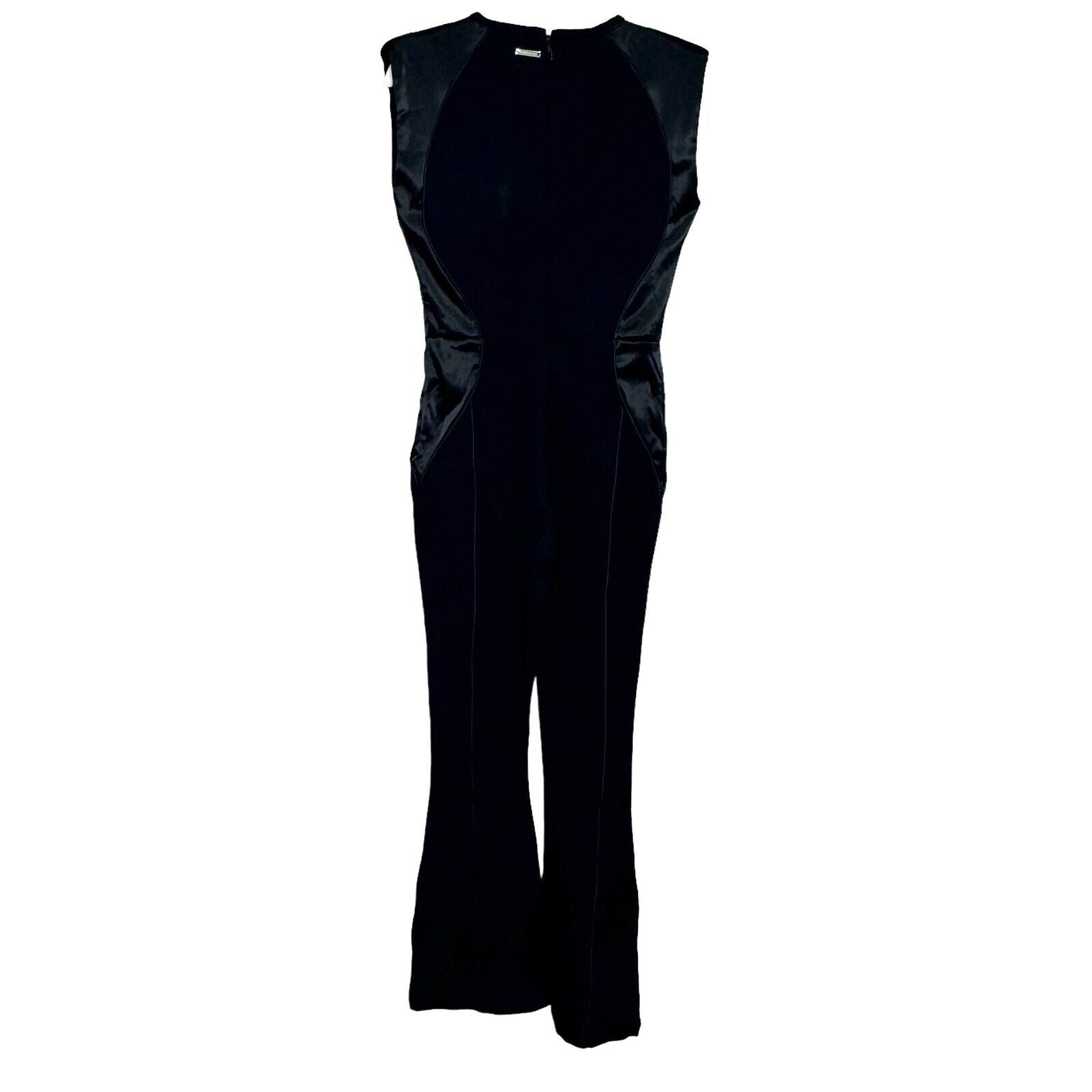 Manier De Voir NEW Black Satin Contour Flared Jumpsuit Size 8