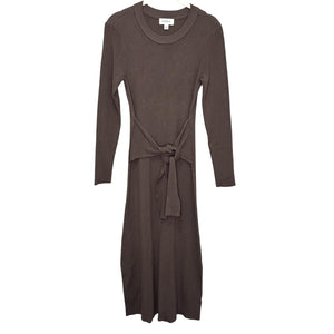 Evereve Dress Womens Small Brown Ribbed Knit Tie Waist Long Sleeve Midi Sweater