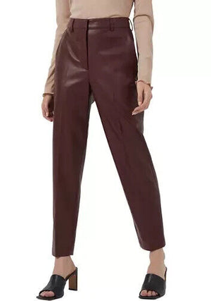 French Connection NEW Brown Crolenda Faux Leather Tapered Trouser Pants Size 6