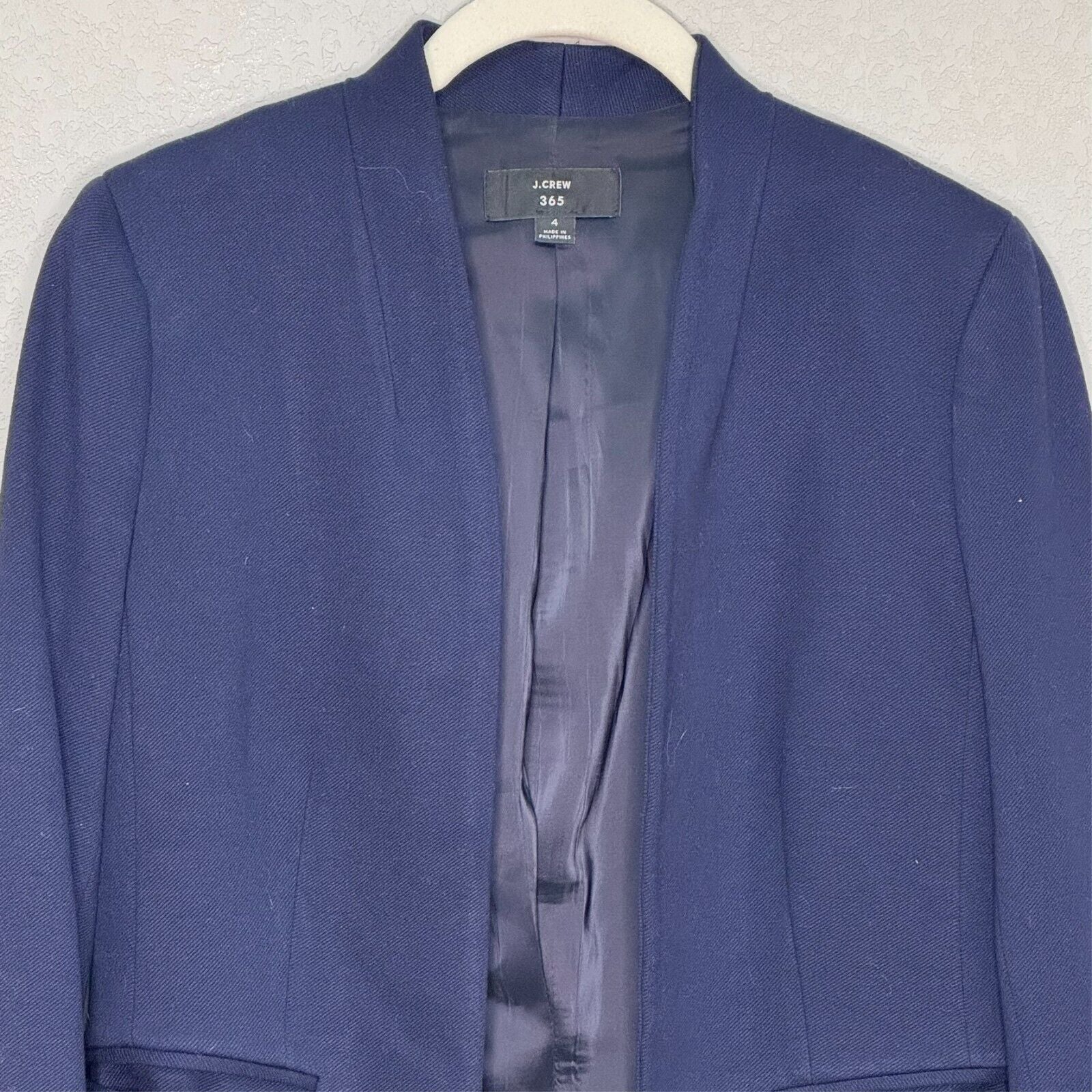 J.Crew Going Out Stretch Twill Open Front Blazer Jacket Navy Blue Size 4