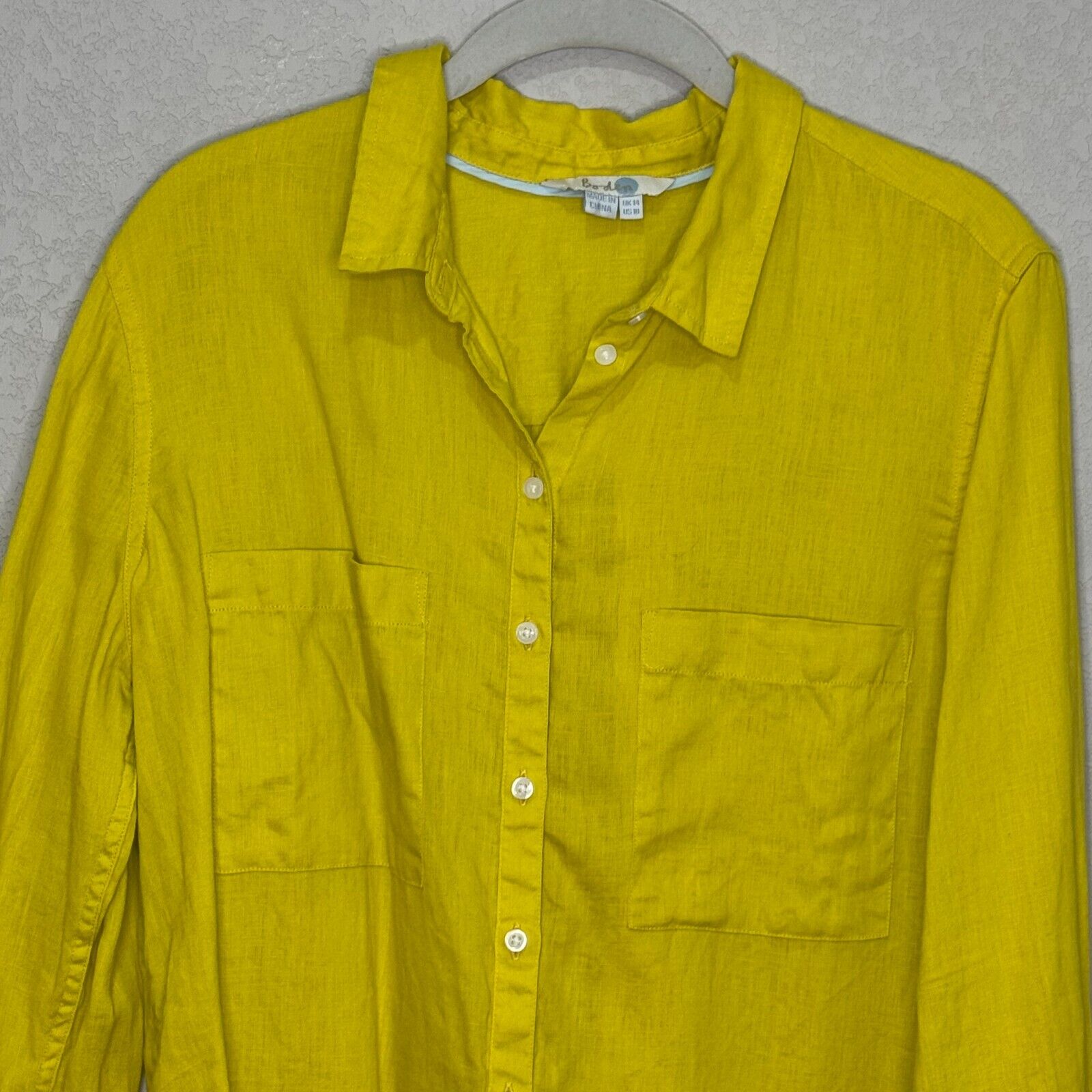 Boden The Linen Shirt in Pineapple Yellow Size 10 Long Sleeve Button Down