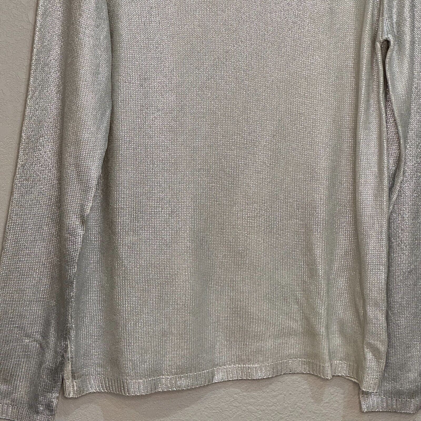 Majestic Filatures Metallic Silver Long Sleeve Sweater Size Small NEW $398