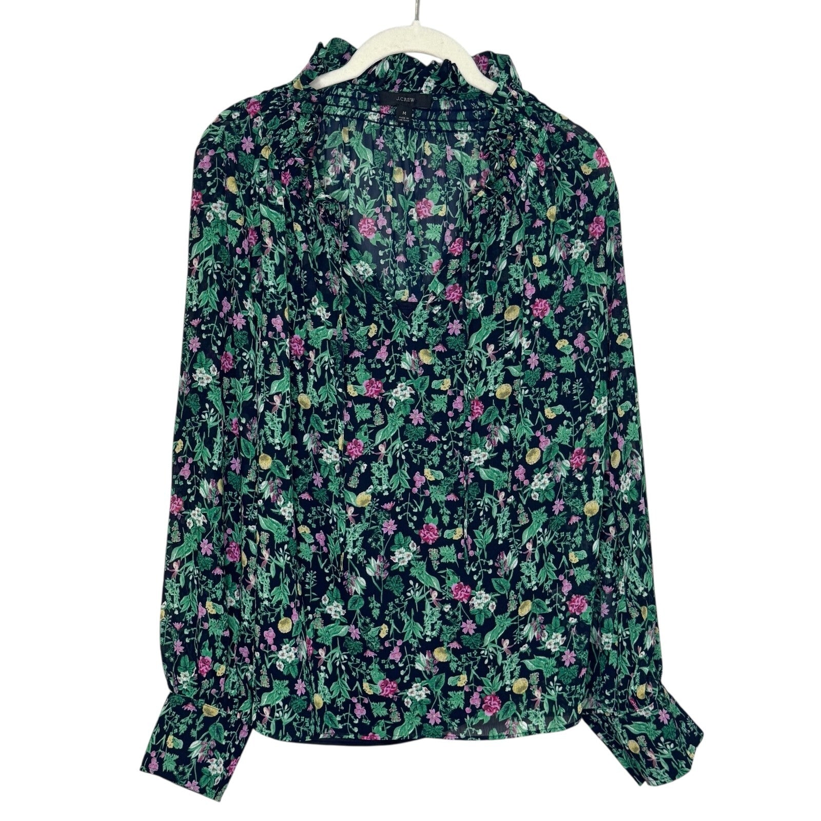J. Crew Ruffle Top w Cami Size Medium Floral Garden Drapey Tie-Neck