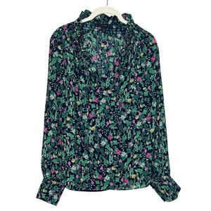 J. Crew Ruffle Top w Cami Size Medium Floral Garden Drapey Tie-Neck