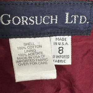 Gorsuch Ltd Blazer Womens 8 Burgundy Velvet Gold Buttons Made USA Lined Jacket