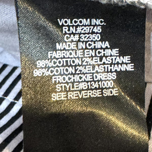 Volcom Frochickie Dress Womens Small Black White Stripe Strapless Zip Cotton