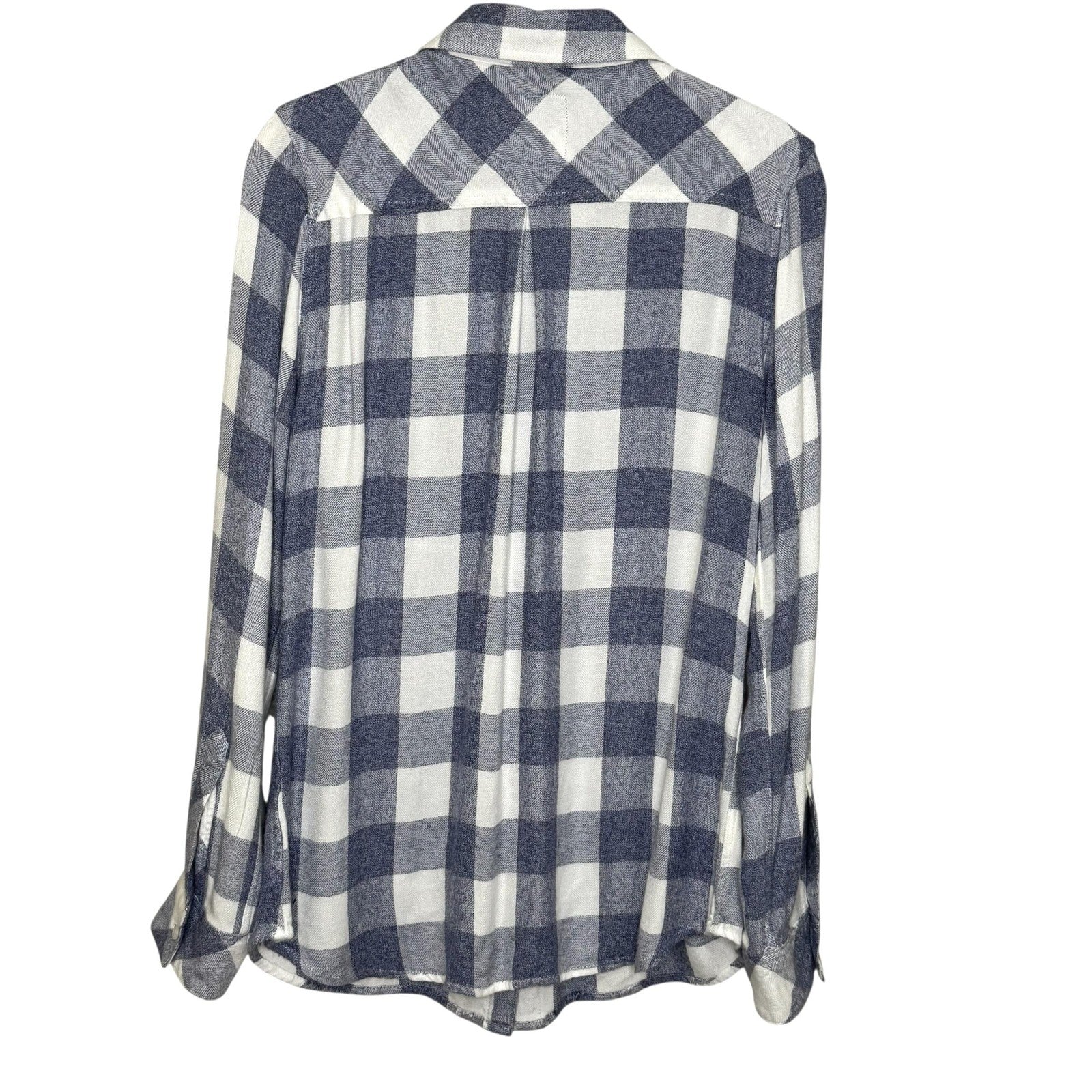 Rails Shirt Womens Medium Blue White Buffalo Plaid Button Up Long Sleeve Rayon