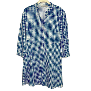 MARELLA Shirt Dress Size 4 Blue White Linen Cotton 3/4 Sleeve Pockets