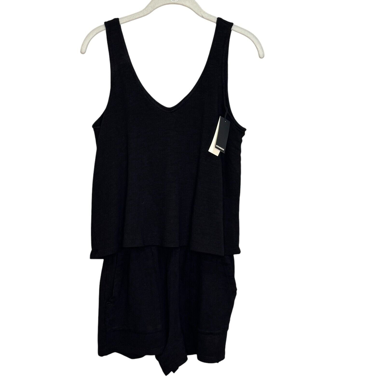 Monrow NEW Black Super Soft Tank Romper Size Small $138