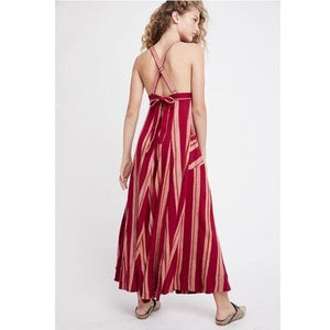 FREE PEOPLE Red Wildberry Combo Crossback Chante Maxi Dress Size Small NEW $198